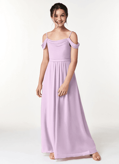 Azazie Alivia Junior Frosted Lilac A-Line Off the Shoulder Chiffon Dress image5