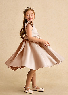 Azazie Dumpling Flower Girl Dresses English Rose A-Line Bow Matte Satin Dress image5