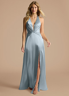 Azazie Janessa Sprzedaż ostateczna Linia A Metaliczny satynowy Długość podłogi Sukienka image4