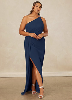 Christian Siriano Bridal for Azazie 1003 Vestidos de damas de honor Vestido de Azul Marino Oscuro de Gasa de Corte Recto con Hombro unilateral image8