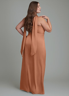Azazie Calandra Bridesmaid Dresses Bronzer Sheath Pleated Stretch Satin Dress image7