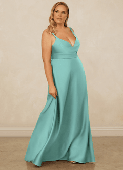 Christian Siriano Bridal for Azazie 1001 Brautjungfernkleider A-Linie Herzausschnitt Stretch-Satin Kleid Aqua image14