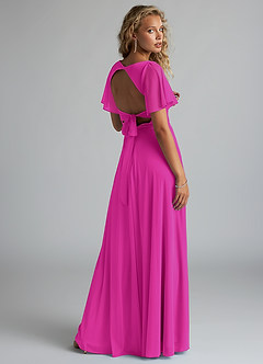 Azazie Induh Bridesmaid Dresses Fuchsia A-Line Flutter V-neck Mesh Dress image4