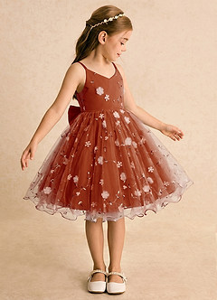 Azazie Junebug Flower Girl Dresses Paprika Ball-Gown Spaghetti Strap Tulle Dress image4