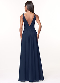 Azazie Maren Robes de demoiselle d'honneur Robe Trapèze en Mousseline de soie Plissée Bleu Marine Foncé image2