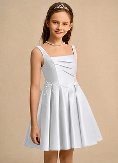 Azazie Jello Flower Girl Dresses White Ball-Gown Pleated Matte Satin Dress image3