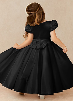 Azazie Jewel Flower Girl Dresses Black Ball-Gown Pleated Matte Satin Dress image2