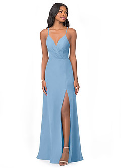 Azazie Everleigh Vente finale Robe Trapèze en Mousseline de soie Plissé en cœur Matcha image1