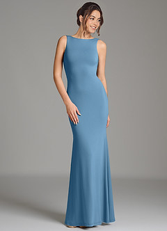 Azazie Gwen Bridesmaid Dresses Steel Blue Mermaid Pleated Premium Stretch Jersey Dress image4