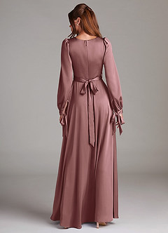 Azazie Leonia Bridesmaid Dresses Vintage Mauve A-Line Long Sleeve Stretch Satin Dress image2