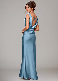 Azazie Rylina Bridesmaid Dresses Steel Blue Mermaid Stretch Satin Dress image4
