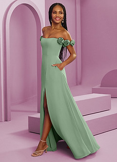 Barbie ♥ Azazie Brautjungfernkleider Wandelbar A-Linie Schulterfrei Chiffon Kleid Matcha image6