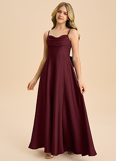 Azazie Bear Junior Robe Trapèze en Satin extensible Encolure en Forme de Cœur Cabernet image4