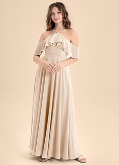 Azazie Tessabelle Junior Jurk van Chiffon met A-Lijn Off the Shoulder Wit Albast image1