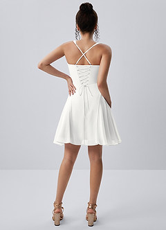 Isadora 화이트 스파게티 스트랩 시폰 레이스업 스케이터 미니 드레스 image6