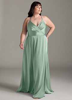 Azazie Davis Bridesmaid Dresses Agave A-Line Pleated Stretch Satin Dress image7