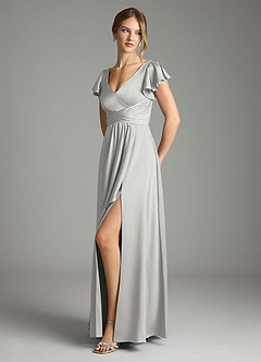 Azazie Omari Bridesmaid Dresses Silver A-Line Stretch Satin Dress image4