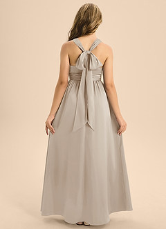 Azazie Jaylah Junior Frost A-Line Pleated Stretch Satin Dress image2