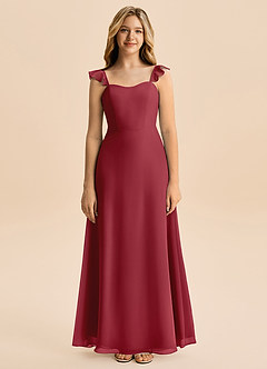 Azazie Mavie Junior Abito A-Line in Chiffon Increspato Melograno image4