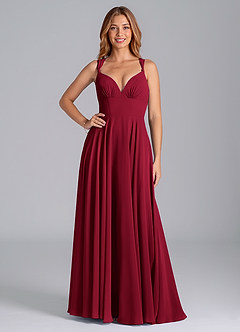 Azazie Darana Final Sale Burgundy A-Line Corset Chiffon Dress image1