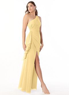 Azazie Maive Robes de demoiselle d'honneur Robe Fourreau en Mousseline de soie Plissé à volants Beurre image3