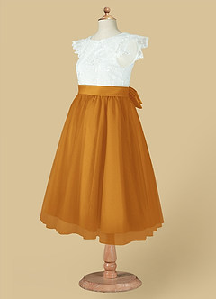 Azazie Vetty Flower Girl Dresses Ivory Butterscotch A-Line Lace Tulle Dress image14