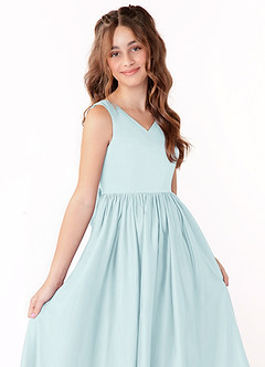 Azazie Hathaway Junior Sea Glass A-Line Bow Matte Satin Dress image5
