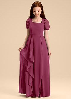 Azazie Priya Junior Abito A-Line in Chiffon Blusa Gelso image5