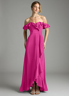 Azazie Lyra Vestidos de damas de honor Vestido de Fucsia de Satén Elástico de Corte en A Convertible con Vestidos sin tirantes image1