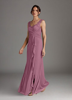 Azazie Edelin Mother of the Bride Dresses Vintage Mauve A-Line Sweetheart Neckline Pleated Mesh Dress image3