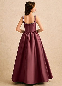 Azazie Enid Girls Formal Blumenmädchenkleider A-Linie Mit Perlen Stretch-Satin Kleid Merlot image2
