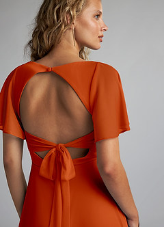 Azazie Induh Bridesmaid Dresses Paprika A-Line Flutter V-neck Mesh Dress image6