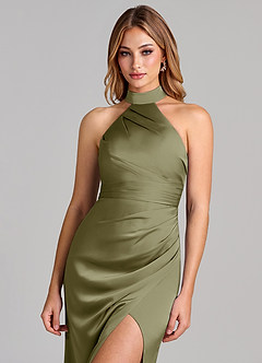 Azazie Karlotta Bridesmaid Dresses Pistachio Sheath Pleated Stretch Satin Dress image6