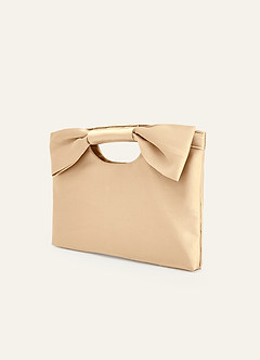 front Matching Color Stretch Satin Bow Embellished Clutch
