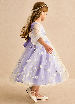 Azazie Elowen Robe Demoiselle D'honneur Fillette Robe Trapèze en Dentelle Encolure en Forme de Cœur Lilas image6