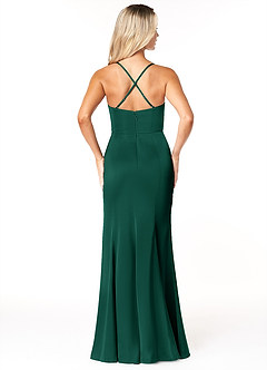 Azazie Marzia Bridesmaid Dresses Emerald Sheath Cowl Pleated Stretch Satin Dress image3