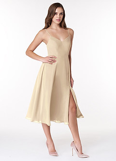 Azazie Clarissa Brautjungfernkleider A-Linie V-Hals Chiffon Kleid Champagner image3