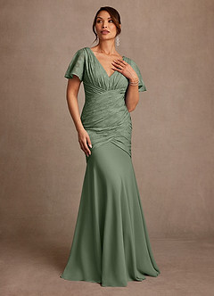 Azazie Jolene Mother of the Bride Dresses Matcha Mermaid Pleated Floral Burnout Dress image4