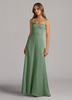 Azazie Amaris Brautjungfernkleider A-Linie Korsett Stretch-Satin Kleid Matcha image2