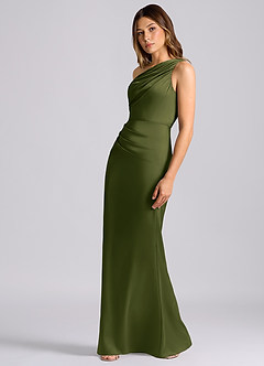 Azazie Akilah Brudtärnklänningar Klänning av Sjöjungfru i Stretch Satin One-shoulder Ljus Olivolja image5