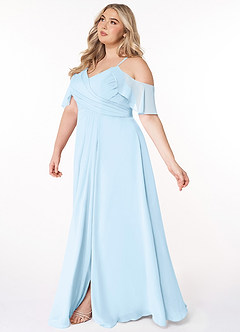 Azazie Dakota Brautjungfernkleider A-Linie V-Hals Gefaltet Chiffon Kleid Himmelblau image8