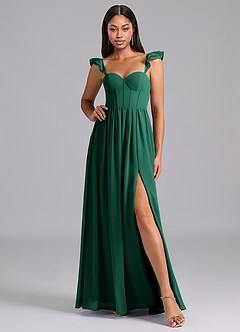 Azazie Denisse Bridesmaid Dresses Emerald A-Line Ruched Chiffon Dress image5