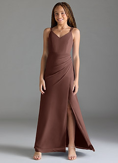 Azazie Leo Junior Abito Sirena in Chiffon Plissettato Espresso image1