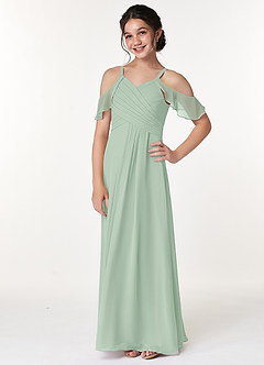 Azazie Dakota Junior Agave A-Line Off the Shoulder Chiffon Dress image5