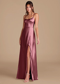 Azazie Halsey Bridesmaid Dresses Desert Rose A-Line Side Slit Metallic Satin Dress image4