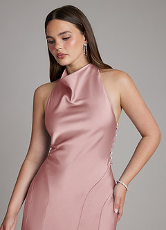 Azazie Sahara Bridesmaid Dresses Dusty Rose A-Line Pleated Stretch Satin Dress image7