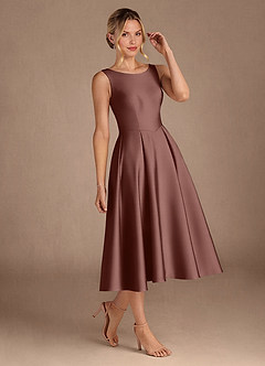 Azazie Fulton Mother of the Bride Dresses Espresso A-Line Pleated Stretch Satin Dress image2
