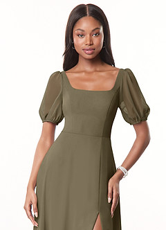 Azazie Alani Bridesmaid Dresses Willow Green A-Line Square Neckline Chiffon Dress image5
