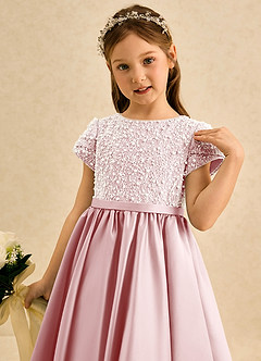 Azazie Cashew Flower Girl Klänningar Klä Balklänning i Matt satäng med ärmar image6