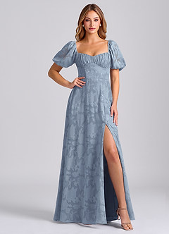 Azazie Mirian Bridesmaid Dresses Dusty Blue A-Line Sweetheart Neckline Floral Burnout Dress image5